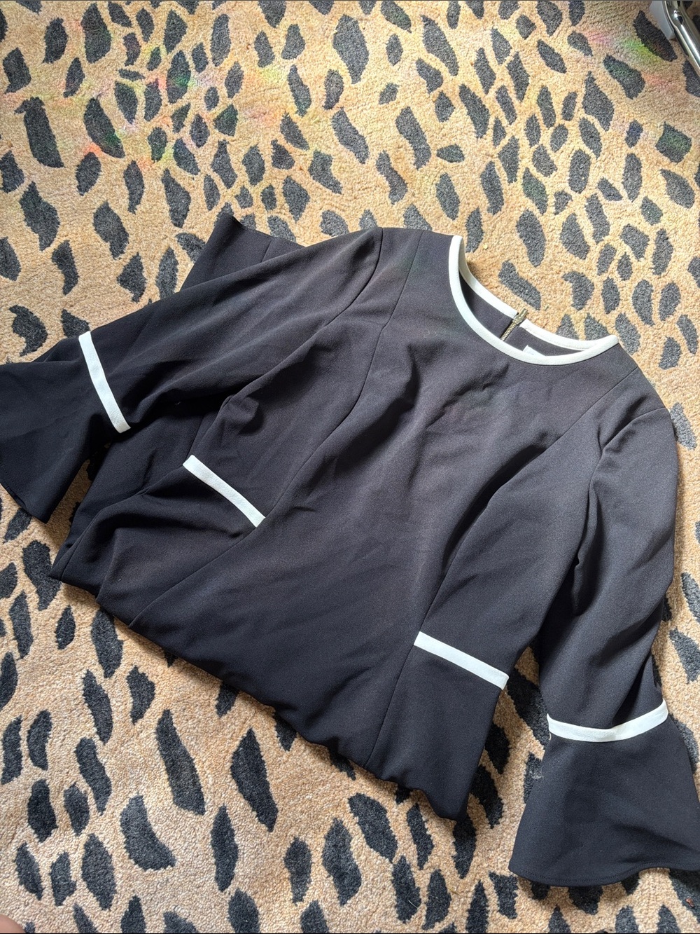 Calvin Klein Black Bell-Sleeve dress with White Trim